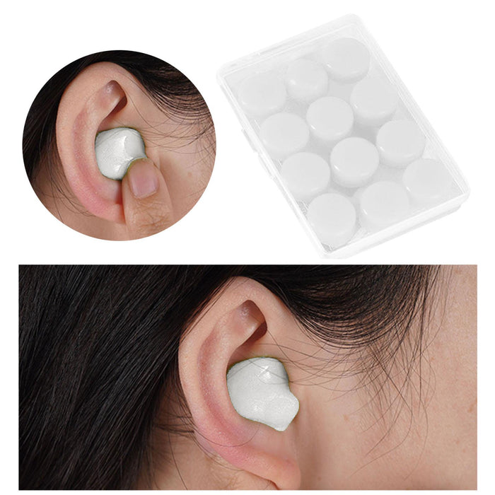 Set of 12 Silicone Noise Cancelling Earplugs 27dB Snr Moldable Soft White