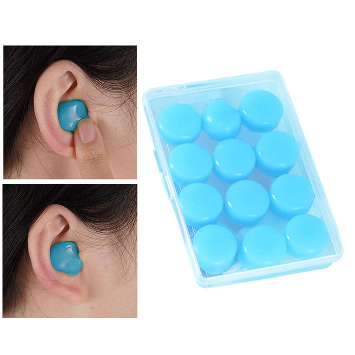 Set of 12 Silicone Noise Cancelling Earplugs 27dB Snr Moldable Soft Blue