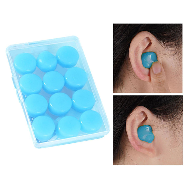 Set of 12 Silicone Noise Cancelling Earplugs 27dB Snr Moldable Soft Blue