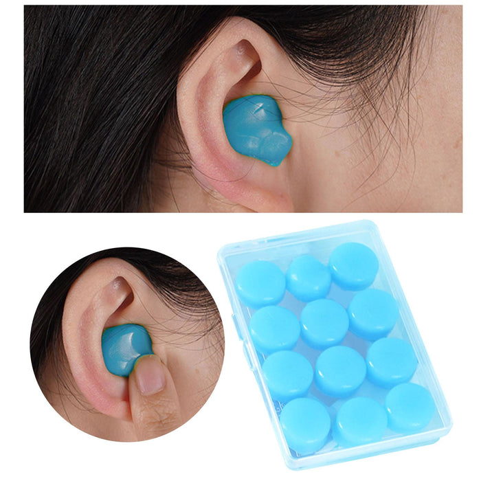 Set of 12 Silicone Noise Cancelling Earplugs 27dB Snr Moldable Soft Blue