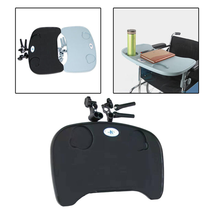 Wheelchair Tray Table with 2 Cup Holder Plastic Removable for Eating Resting