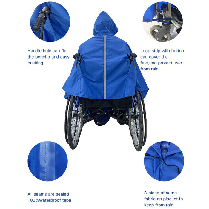 Wheelchair Waterproof Poncho Breathable Lightweight PVC Layer Rain Cape Blue