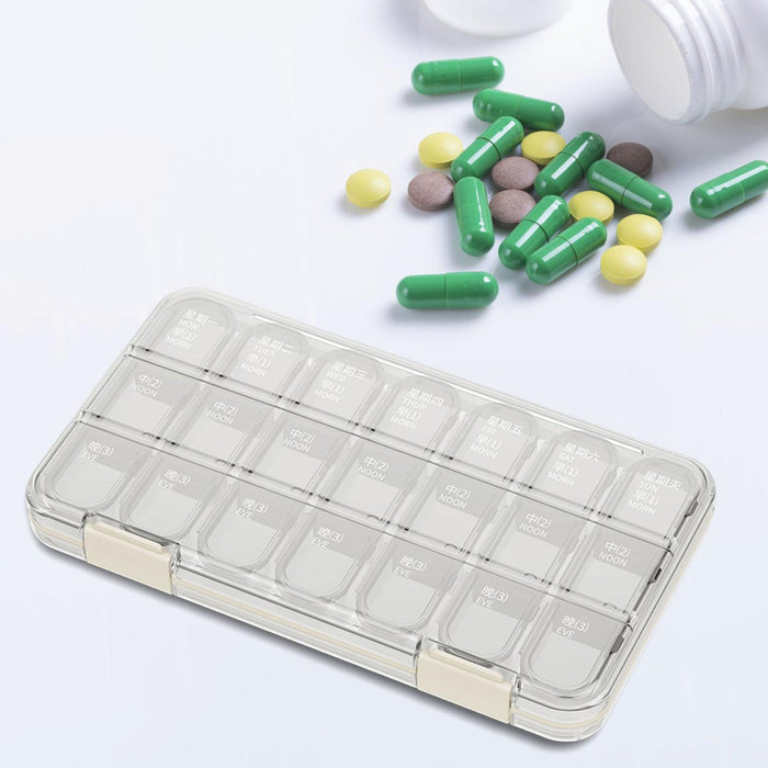 Weekly Pill Organizer Box Compartments One Week for Vitamin Word White