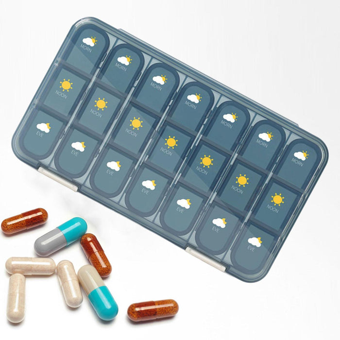 Weekly Pill Organizer Box Compartments One Week for Vitamin Pattern Blue