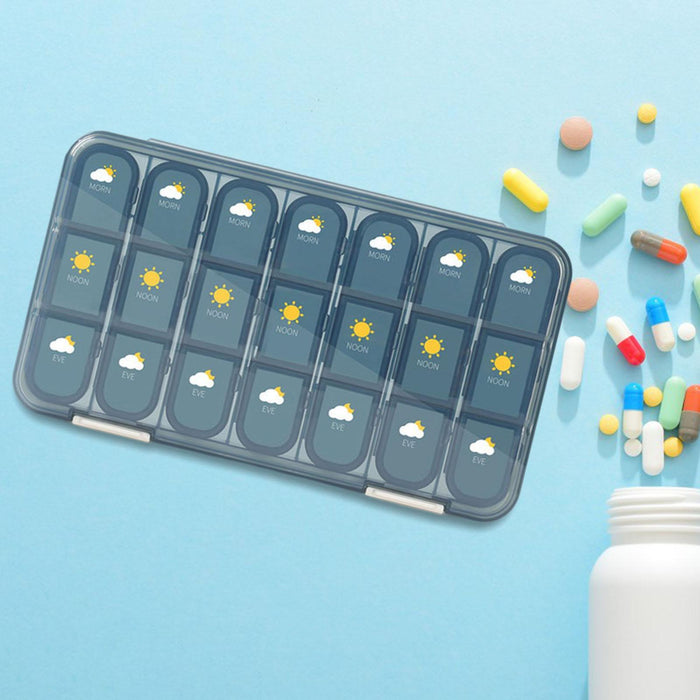 Weekly Pill Organizer Box Compartments One Week for Vitamin Pattern Blue