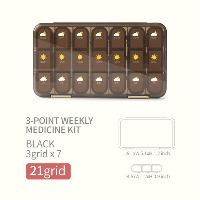 Weekly Pill Organizer Box Compartments One Week for Vitamin Pattern Black