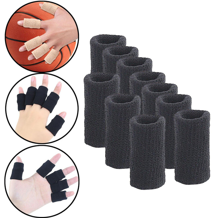 10Pcs Finger Protector Elastic Comfortable for Baseball Badminton Cycling Black