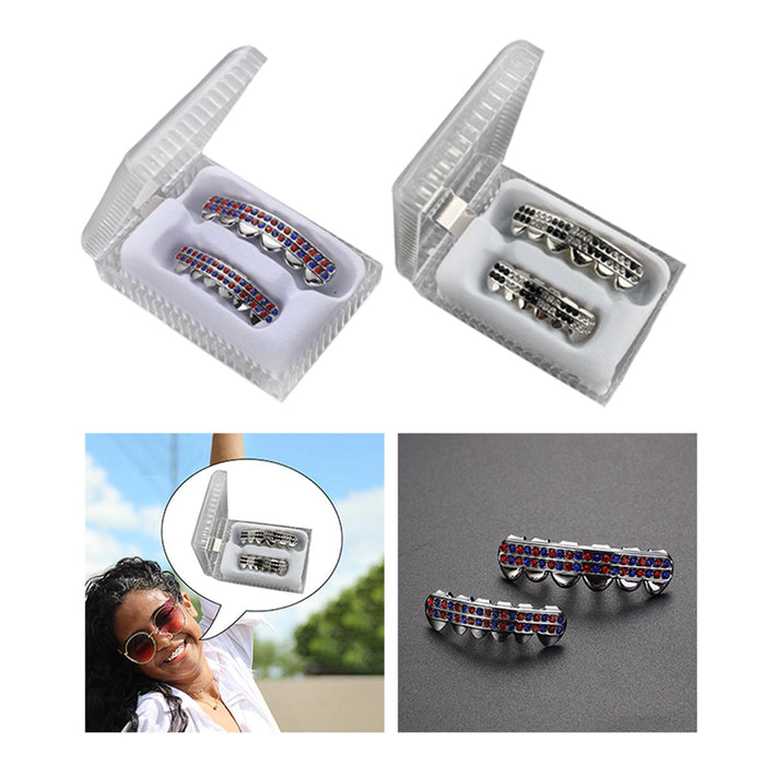 Teeth Grills Set Bling Grills Vampire Grills Hip Hop Joker for Teeth Rapper Red Blue