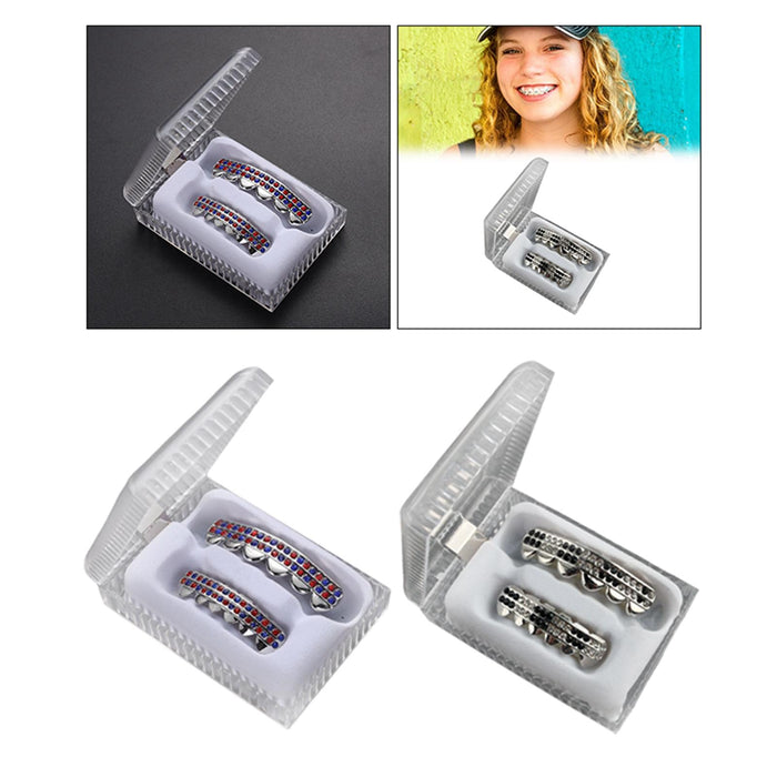 Teeth Grills Set Bling Grills Vampire Grills Hip Hop Joker for Teeth Rapper Red Blue