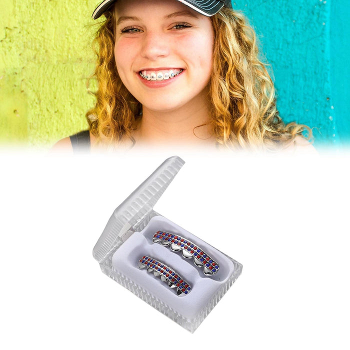 Teeth Grills Set Bling Grills Vampire Grills Hip Hop Joker for Teeth Rapper Red Blue