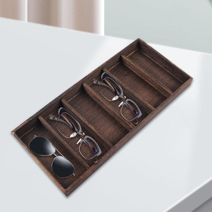 Sunglasses Display Case Box Storage Tray for Glasses Shop 6 Grids Dark Brown