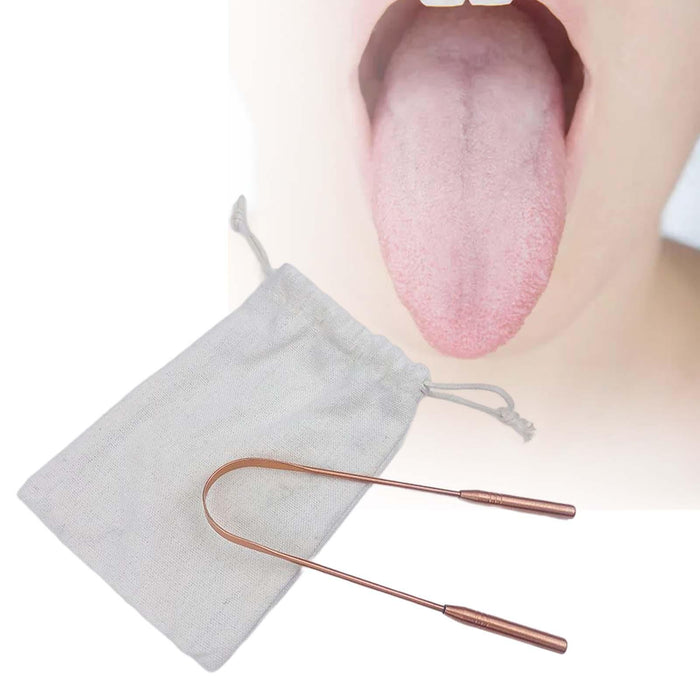 Crofta 100% Pure Copper Tongue Scraper U Shaped Eliminate Bad Breath Canvas Bag