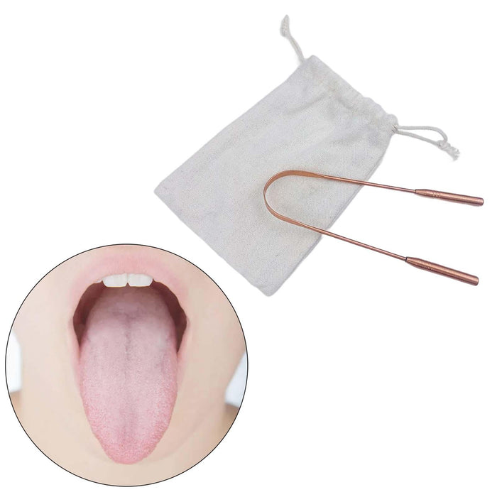 Crofta 100% Pure Copper Tongue Scraper U Shaped Eliminate Bad Breath Canvas Bag