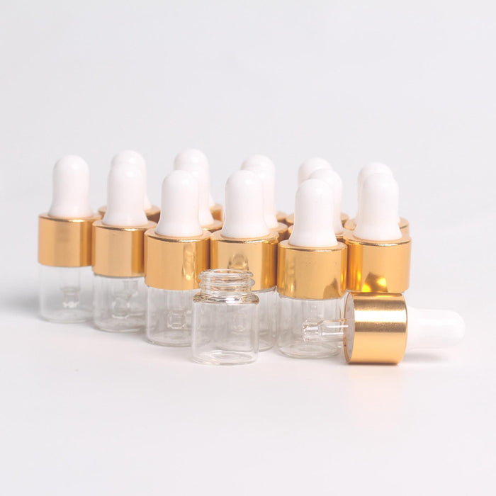 15 Pieces Glass Dropping Bottles Portable Refillable for Perfume Storage 1ml Clear Golden