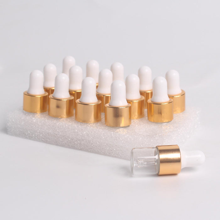 15 Pieces Glass Dropping Bottles Portable Refillable for Perfume Storage 1ml Clear Golden