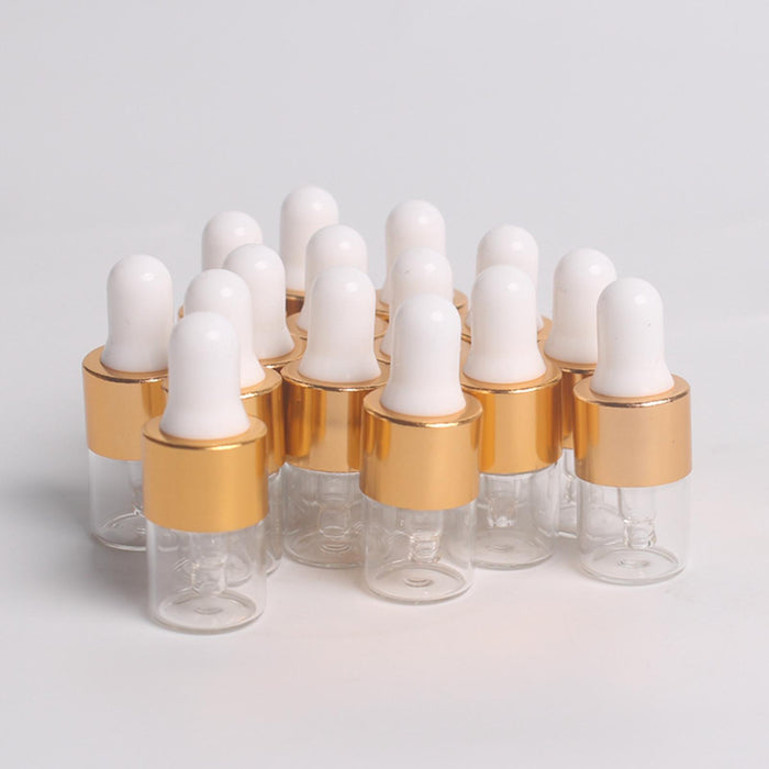 15 Pieces Glass Dropping Bottles Portable Refillable for Perfume Storage 1ml Clear Golden