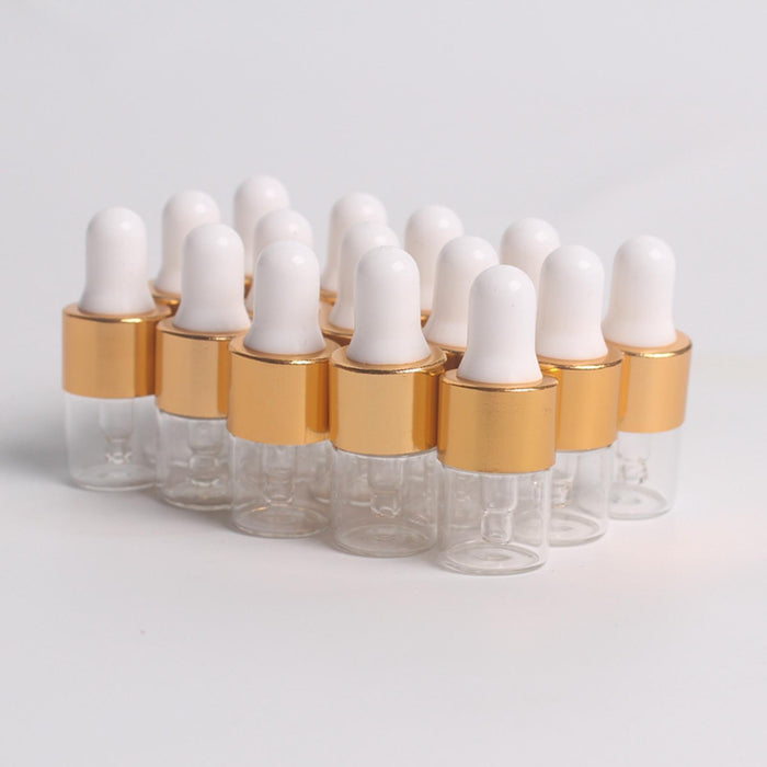 15 Pieces Glass Dropping Bottles Portable Refillable for Perfume Storage 1ml Clear Golden