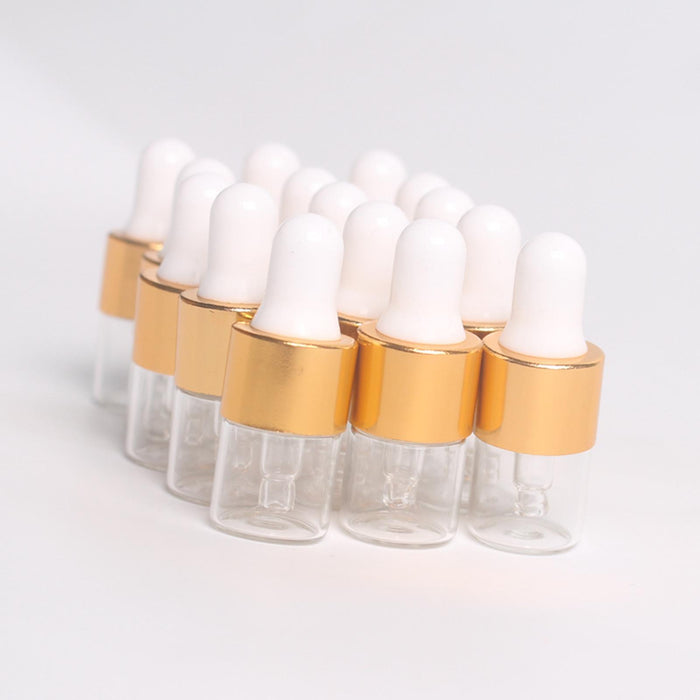 15 Pieces Glass Dropping Bottles Portable Refillable for Perfume Storage 1ml Clear Golden