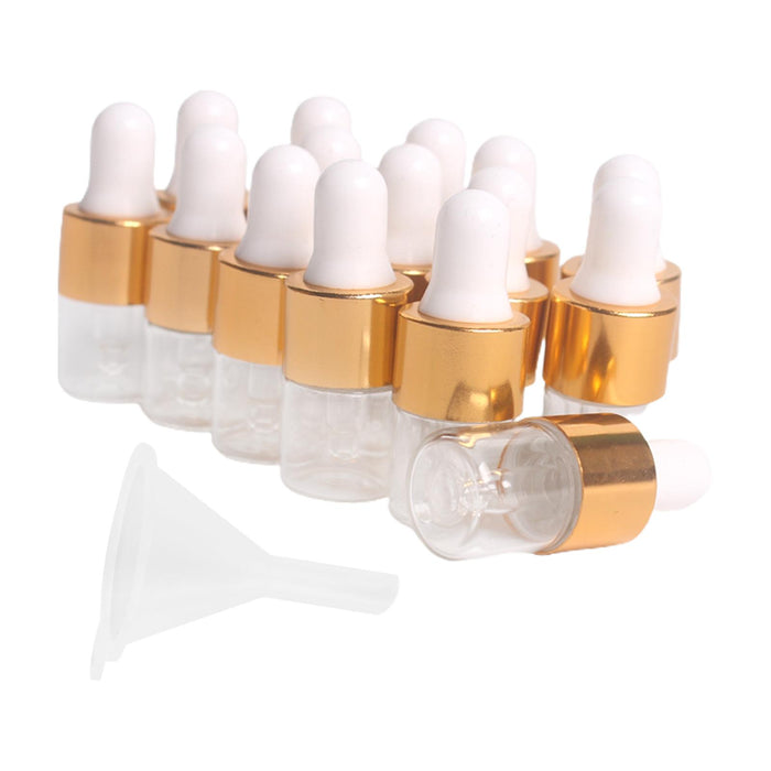 15 Pieces Glass Dropping Bottles Portable Refillable for Perfume Storage 1ml Clear Golden