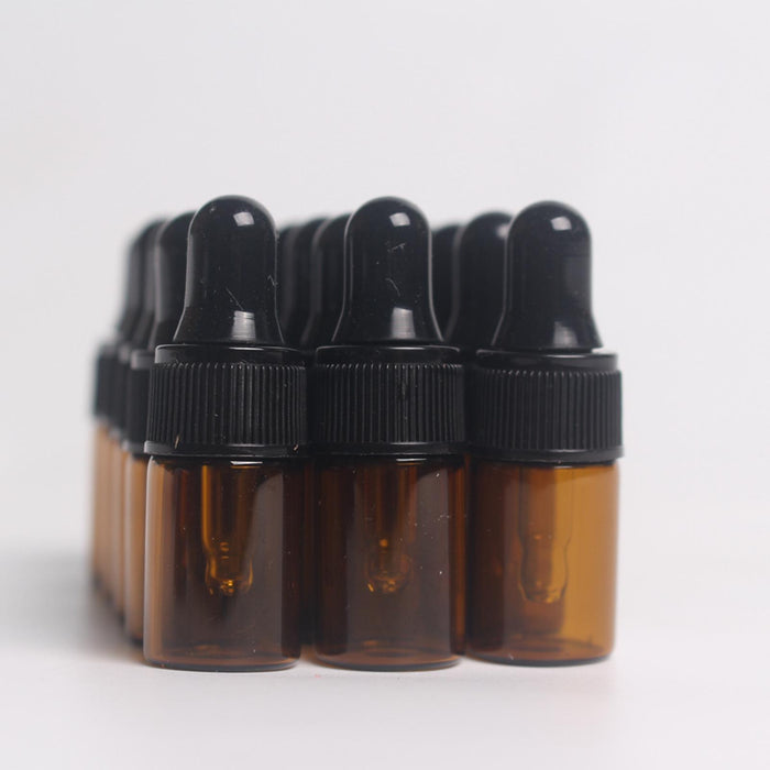 15 Pieces Glass Dropping Bottles Portable Refillable for Perfume Storage 1ml Brown Black