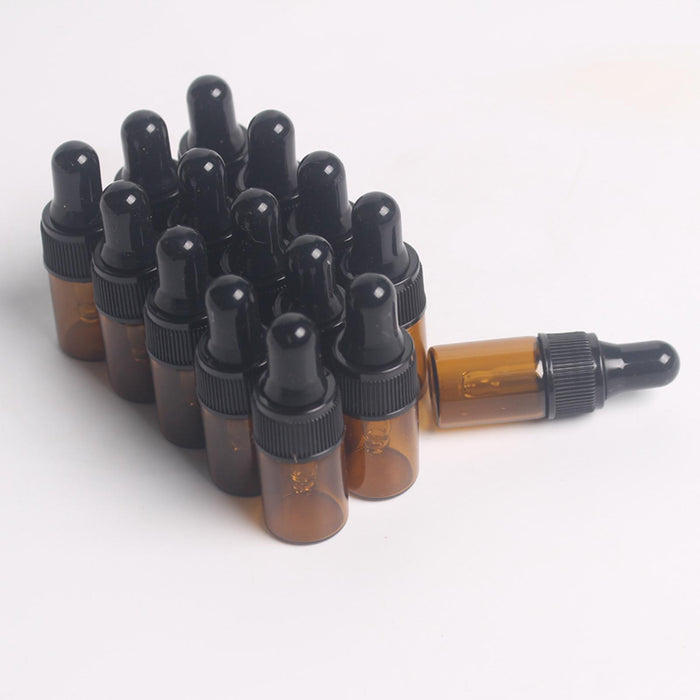 15 Pieces Glass Dropping Bottles Portable Refillable for Perfume Storage 1ml Brown Black