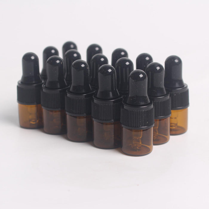 15 Pieces Glass Dropping Bottles Portable Refillable for Perfume Storage 1ml Brown Black