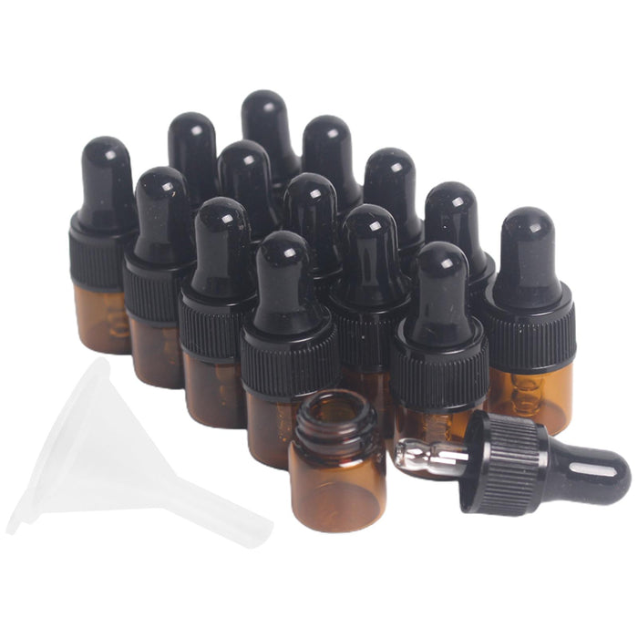 15 Pieces Glass Dropping Bottles Portable Refillable for Perfume Storage 1ml Brown Black