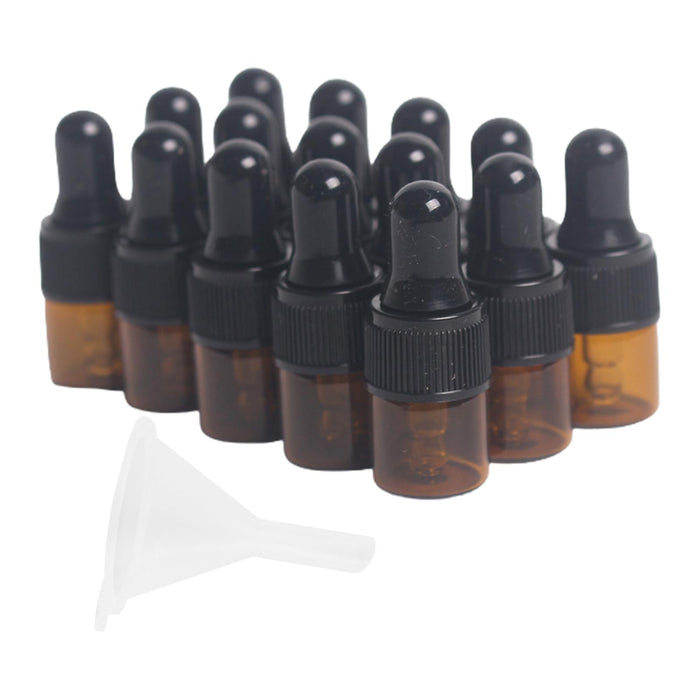 15 Pieces Glass Dropping Bottles Portable Refillable for Perfume Storage 1ml Brown Black