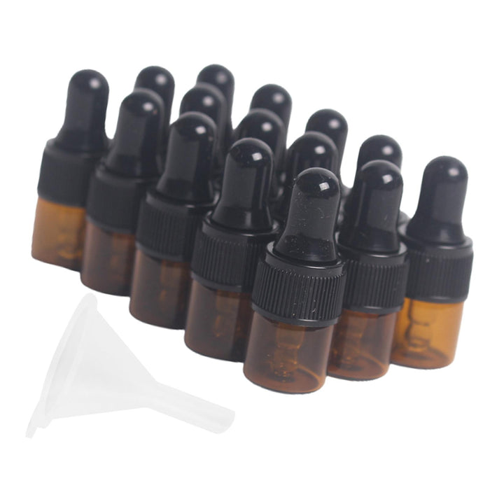 15 Pieces Glass Dropping Bottles Portable Refillable for Perfume Storage 1ml Brown Black