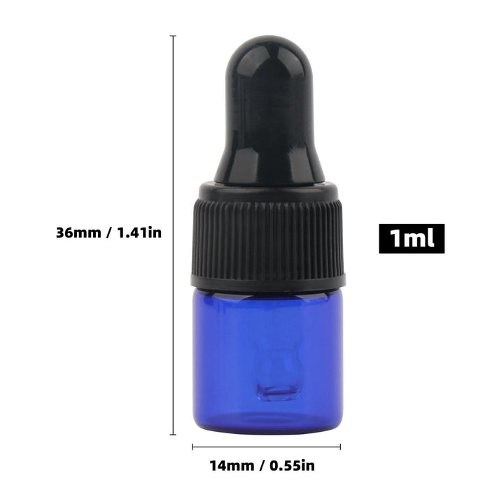 15 Pieces Glass Dropping Bottles Portable Refillable for Perfume Storage 1ml Blue Black