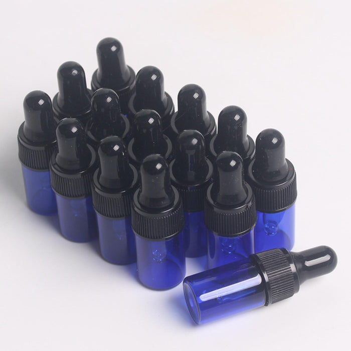 15 Pieces Glass Dropping Bottles Portable Refillable for Perfume Storage 1ml Blue Black