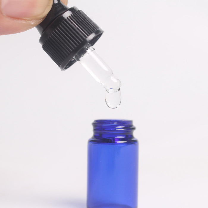 15 Pieces Glass Dropping Bottles Portable Refillable for Perfume Storage 1ml Blue Black