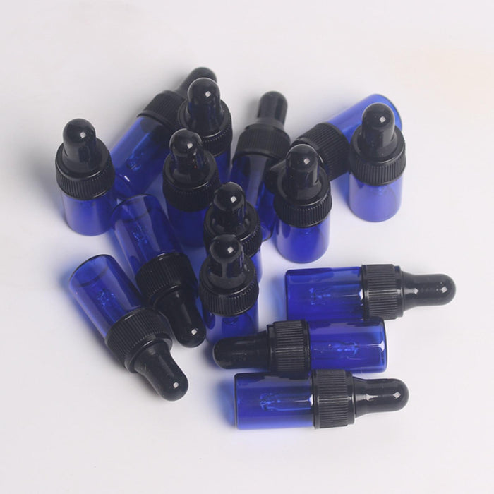 15 Pieces Glass Dropping Bottles Portable Refillable for Perfume Storage 1ml Blue Black