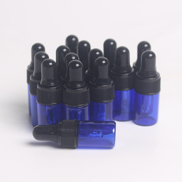 15 Pieces Glass Dropping Bottles Portable Refillable for Perfume Storage 1ml Blue Black