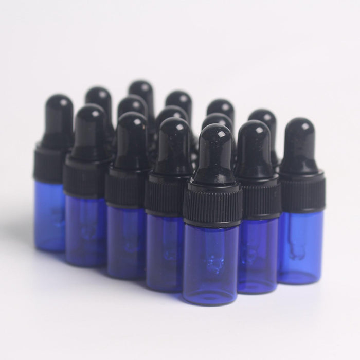 15 Pieces Glass Dropping Bottles Portable Refillable for Perfume Storage 1ml Blue Black