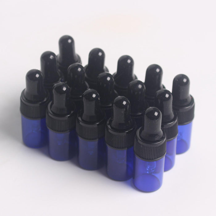 15 Pieces Glass Dropping Bottles Portable Refillable for Perfume Storage 1ml Blue Black