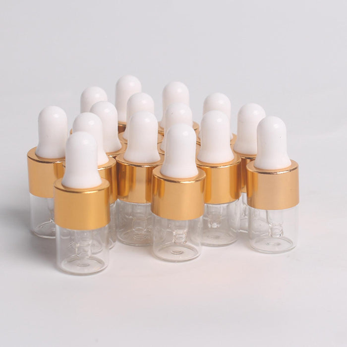 15 Pieces Glass Dropping Bottles Portable Refillable for Perfume Storage 2ml Clear Golden