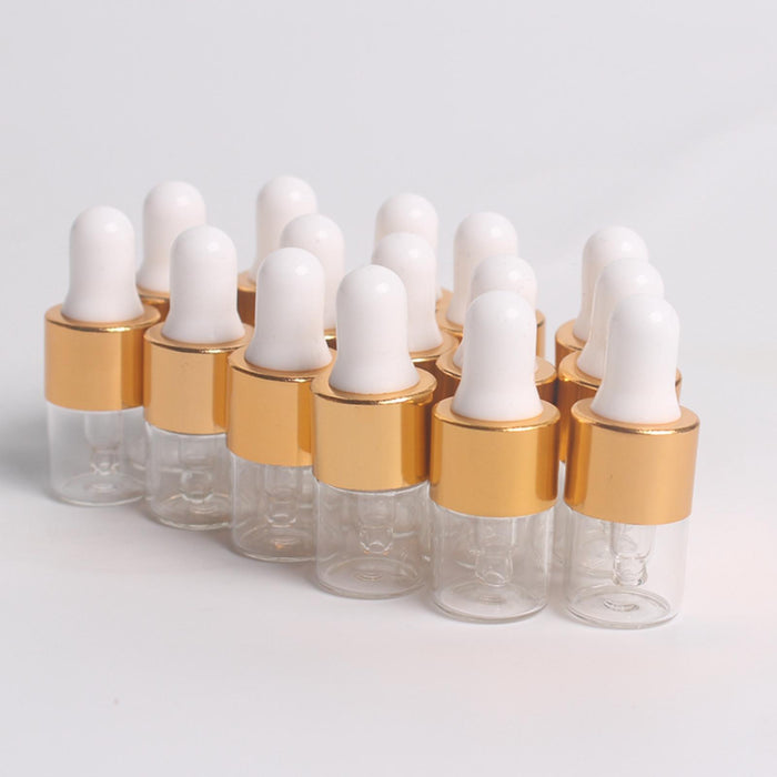 15 Pieces Glass Dropping Bottles Portable Refillable for Perfume Storage 2ml Clear Golden