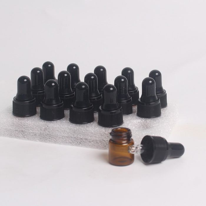 15 Pieces Glass Dropping Bottles Portable Refillable for Perfume Storage 2ml Brown Black