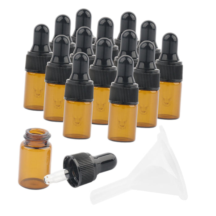 15 Pieces Glass Dropping Bottles Portable Refillable for Perfume Storage 2ml Brown Black