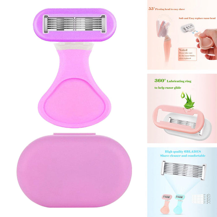 Women's Razor 6 Blades with Travel Case Portable for Armpit Arm Leg Purple