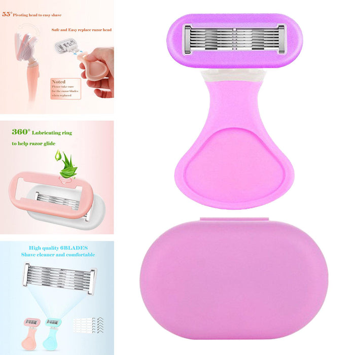 Women's Razor 6 Blades with Travel Case Portable for Armpit Arm Leg Purple