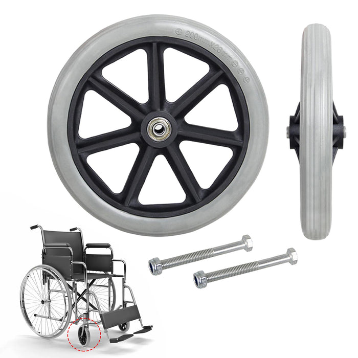 2x Front Wheel 8inch Bearing Casters for Wheelchairs Rollators Walkers Gray