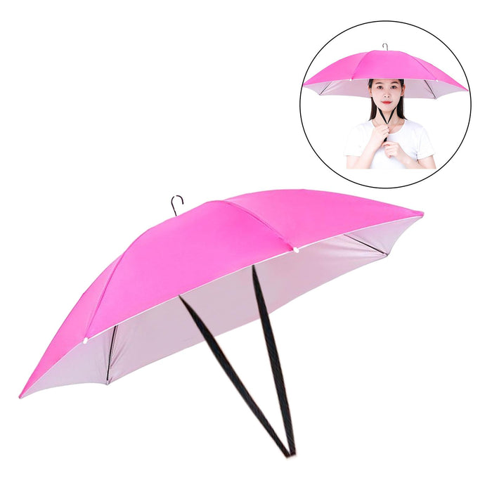 Crofta Umbrella Hat Hands free Protection 30inch Fishing Umbrella Hat Rose Red