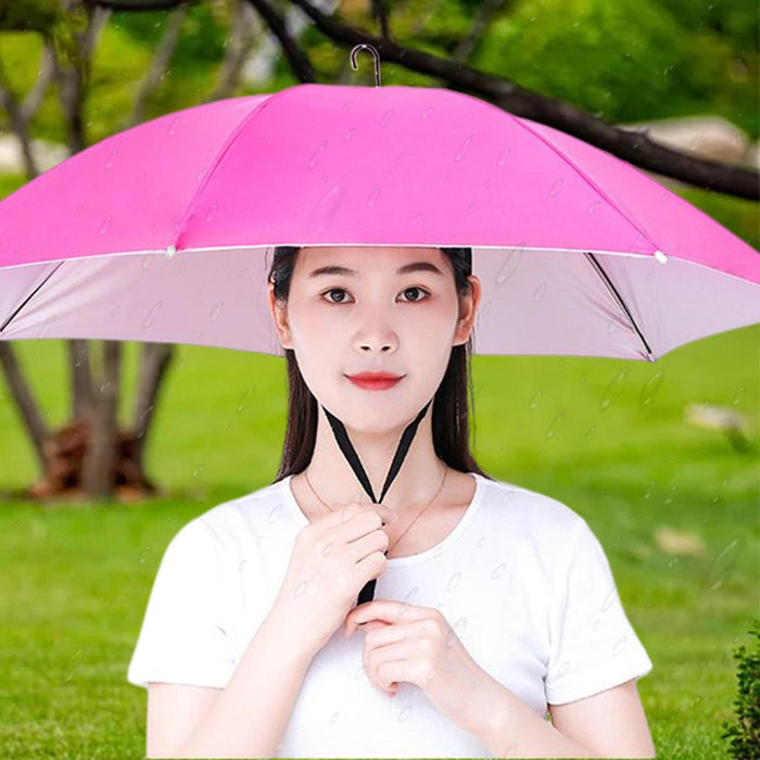 Crofta Umbrella Hat Hands free Protection 30inch Fishing Umbrella Hat Rose Red