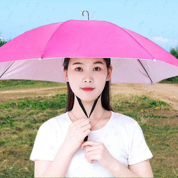 Crofta Umbrella Hat Hands free Protection 30inch Fishing Umbrella Hat Rose Red