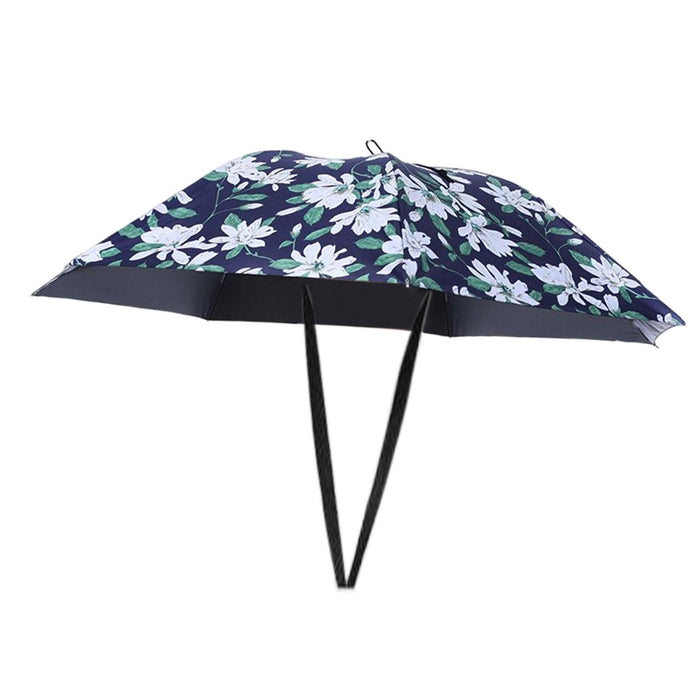 Crofta Umbrella Hat Hands free Protection 30inch Fishing Umbrella Hat Black with Flowers