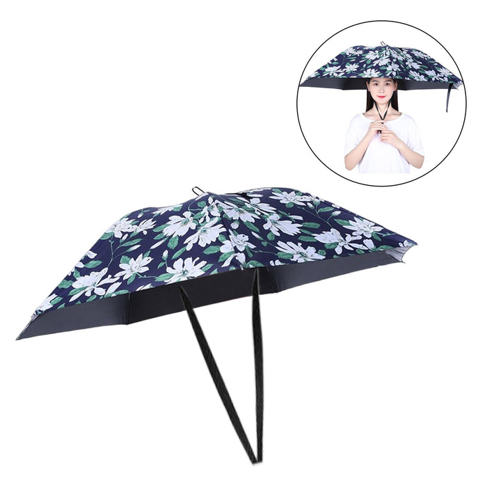 Crofta Umbrella Hat Hands free Protection 30inch Fishing Umbrella Hat Black with Flowers