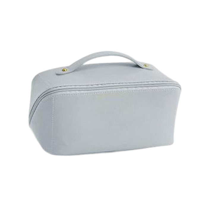 Portable PU Leather Cosmetic Bag Large for Home Short Trip Bathroom Gray