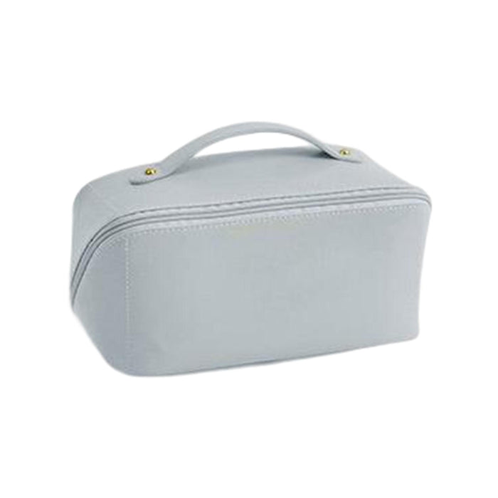 Portable PU Leather Cosmetic Bag Large for Home Short Trip Bathroom Gray